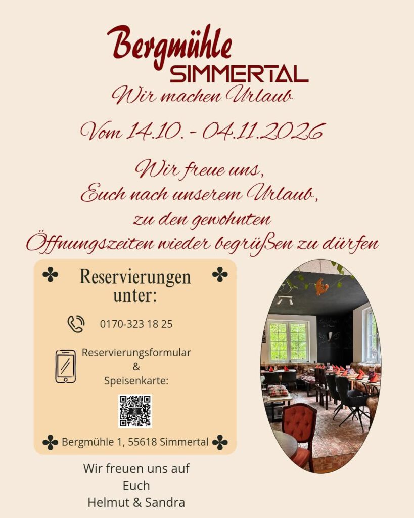 Urlaub vom 14.10. - 04.11.2026